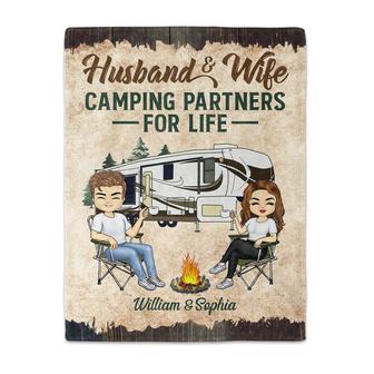 Partners For Life Husband Wife Camping - Couple Gift - Personalized Custom Fleece Blanket - Thegiftio UK
