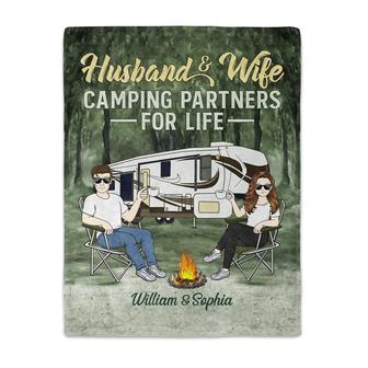 Camping Partners For Life Husband Wife Camping Couple - Personalized Custom Fleece Blanket - Thegiftio UK