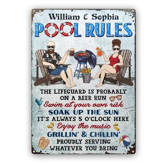 Pool Rules Swim At Your Own Risk Custom Metal Sign - Gift - Thegiftio UK