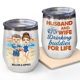 Beach Chibi Couple Custom Wine Tumbler - Gift for Couples - Thegiftio UK