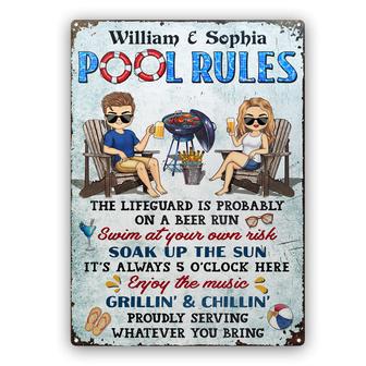 Pool Rules Swim At Your Own Risk Custom Metal Sign - Thegiftio UK