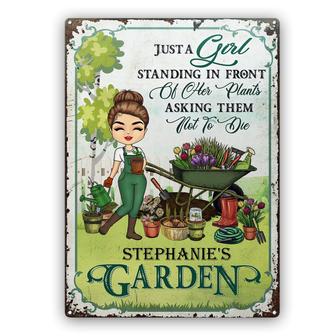 Just A Girl Standing In Front Of Her Plants Custom Metal - Thegiftio UK