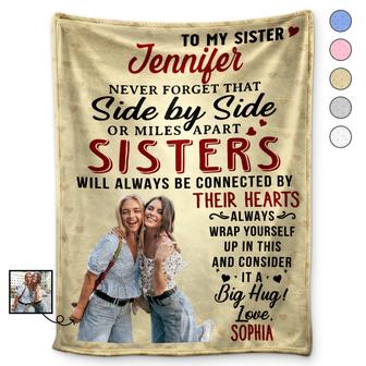 Custom Photo Side By Side Or Miles Apart - Gift For Sisters, Siblings - Personalized Fleece Blanket - Thegiftio UK