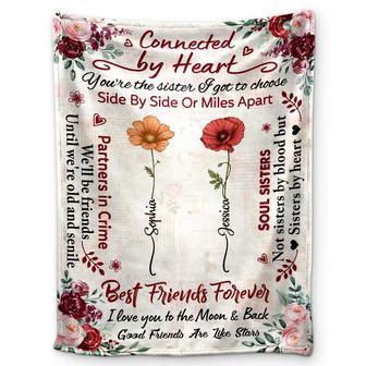 Birth Flower Besties Connected By Heart - Personalized Fleece Blanket, Sherpa Blanket - Thegiftio UK