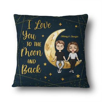 Couple Chibi I Love You To The Moon Personalized Pillow - Thegiftio UK