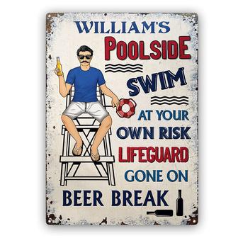 Poolside Swim At Your Own Risk Custom Metal Sign - Gift - Thegiftio UK