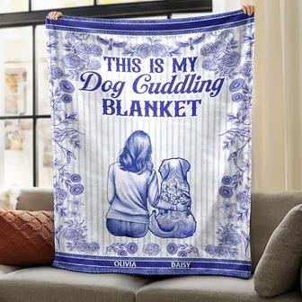 Toile De Jouy Dog Cuddling Blanket - Personalized Fleece Blanket, Sherpa Blanket - Thegiftio UK
