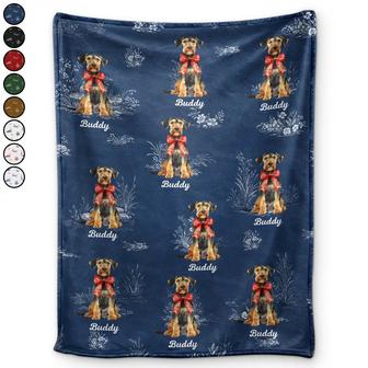 Toile De Jouy Red Bow Dog - Personalized Fleece Blanket, Sherpa Blanket - Thegiftio UK