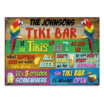 Tropical Parrot Tiki Bar Is Always Open Custom Metal Sign - Thegiftio UK