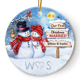Snowman Couple Our First Christmas Custom Ornament - Gift - Thegiftio UK