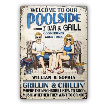 Swimming Poolside Family Couple Listen To The Good Music - Thegiftio UK
