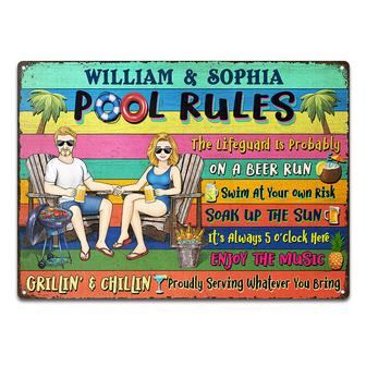 Swimming Pool Family Couple Pool Rules Custom Metal Sign - Thegiftio UK