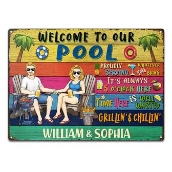 Grilling Couple Welcome To Our Pool Custom Metal Sign - Gift - Thegiftio UK