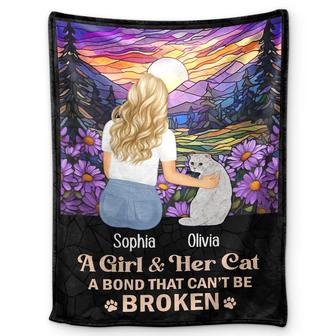 Flower Field A Girl And Her Dog And Cat - Personalized Fleece Blanket, Sherpa Blanket - Thegiftio UK