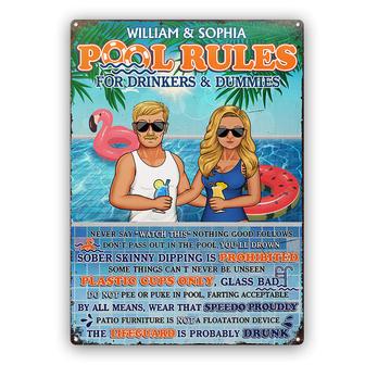 Pool Rules For Drinkers Custom Metal Sign - Gift for Couple - Thegiftio UK