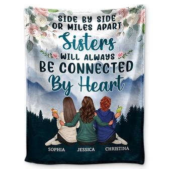 Side By Side Or Miles Apart - Birthday, Loving Gift For Sister, Brother, Siblings, Family, Besties - Personalized Custom Fleece Blanket - Thegiftio UK