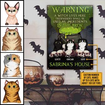 Warning A Witch Lives Here Custom Metal Sign - Gift for Cats - Thegiftio UK