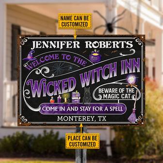 Witch Inn Black Cat Stay For A Spell Custom Metal Sign - Thegiftio UK