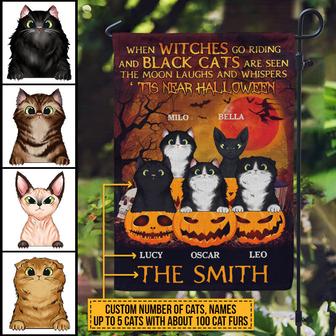 Witch Black Cat The Moon Laughs Custom Flag - Halloween Gift - Thegiftio UK
