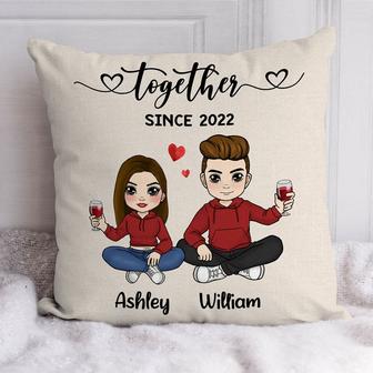 Chibi Drinking Couple Personalized Pillow - Anniversary Gift - Thegiftio UK