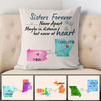 Long Distance Sisters Forever Custom Pillow - For Sister - Thegiftio UK