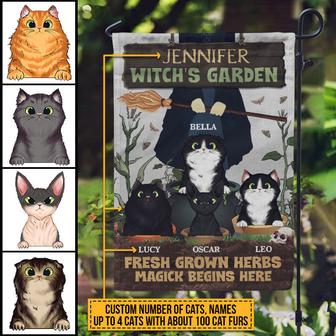 Witch Garden Magick Begins Here With Cats Custom Flag - Thegiftio UK