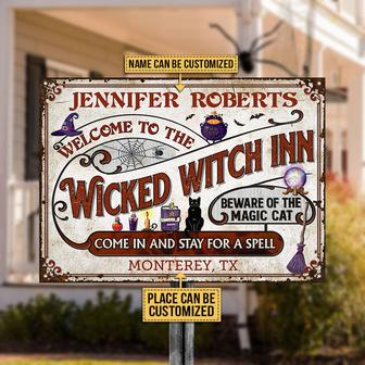 Witch Inn Black Cat Stay For A Spell Custom Metal Sign - Thegiftio UK