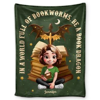 World Full Of Bookworms Be A Book Dragon - Personalized Fleece Blanket, Sherpa Blanket - Thegiftio UK