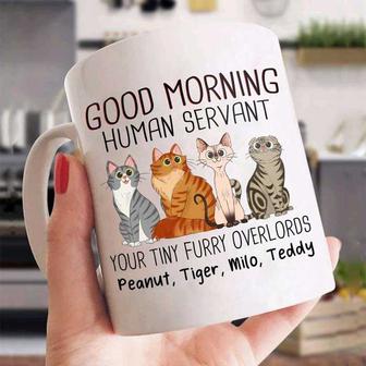 Good Morning Human Servant Cartoon Sitting Cat Custom Mug - Thegiftio UK