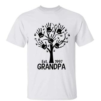 Grandpa Dad Handprints On Tree Custom T-Shirt - Gift for Dad - Thegiftio UK