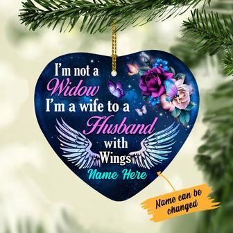 Personalized Memorial Ornament For Husband, Memory Christmas Ornament, I Am Not A Widow I'm A Wife To A Husband With Wings Heart Ornament - Thegiftio UK