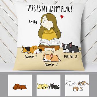 Personalized Girl Dog Happy Place Pillow TID - Thegiftio