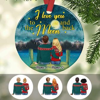 Personalized Couple Love You To The Moon Christmas Circle Ornament - Thegiftio UK