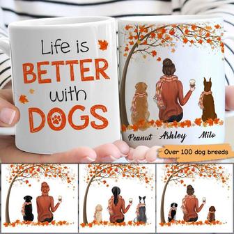 Fall Season Life Is Better With Dogs Custom Mug - Thegiftio UK