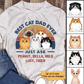 Best Cat Dad Mom Fluffy Cat Retro Custom T-Shirt - Thegiftio UK
