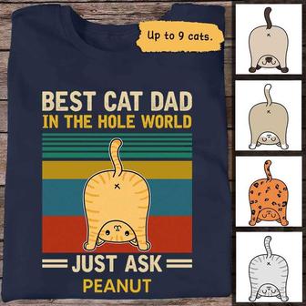 Best Dad Mom In The Hole World Cat Butt Retro Custom T-Shirt - Thegiftio UK
