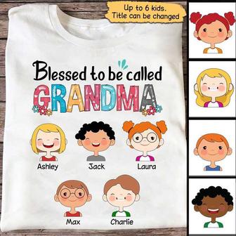 Blessed Grandma Colorful Family Kid Face Custom T-Shirt - Thegiftio UK