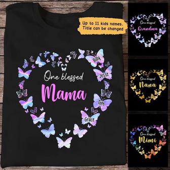 Blessed Mama Butterflies Colorful Heart Custom T-Shirt - Mom - Thegiftio UK