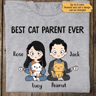 Cat Mom Cat Dad Chibi Custom T-Shirt - Gift for Couples - Thegiftio UK