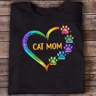 Cat Mom Paw Hearts Personalized T-Shirt - Gift for Cat Moms - Thegiftio UK