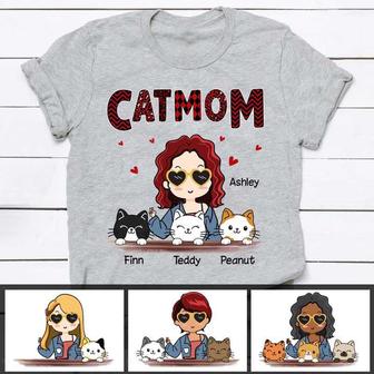 Cat Mom Red Patterned Chibi Custom T-Shirt - Gift for Mom - Thegiftio UK