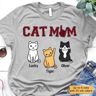 Cat Mom Red Plaid Sitting Cat Custom T-Shirt - Gift for Mom - Thegiftio UK