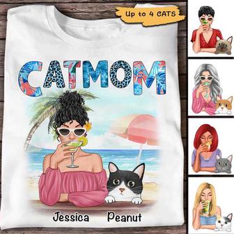 Cat Mom Summer Pattern Custom T-Shirt - Gift for Cat Moms - Thegiftio UK