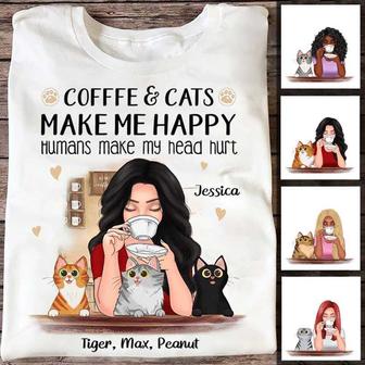 Coffee And Cats Make Me Happy Custom T-Shirt - Gift for Cats - Thegiftio UK