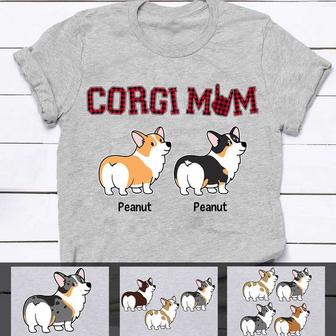 Corgi Mom Red Plaid Personalized T-Shirt - Gift for Dog Moms - Thegiftio UK
