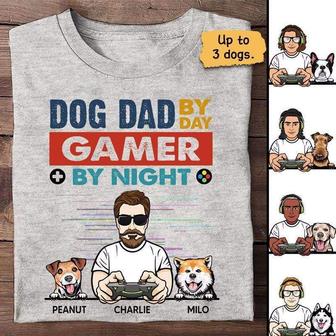 Dog Dad By Day Gamer By Night Custom T-Shirt - Gift for Dad - Thegiftio UK