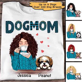 Dog Mom Blue Patterned Custom T-Shirt - Gift for Dog Moms - Thegiftio UK