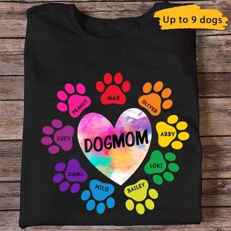 Dog Mom Colorful Heart Custom T-Shirt - Gift for Dog Moms - Thegiftio UK