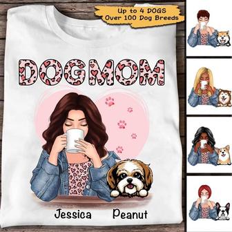 Dog Mom Leopard Heart Pattern Custom T-Shirt - Gift for Mom - Thegiftio UK