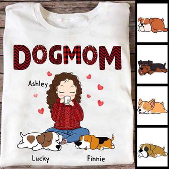Dog Mom Red Pattern Chibi Girl Custom T-Shirt - Gift for Mom - Thegiftio UK